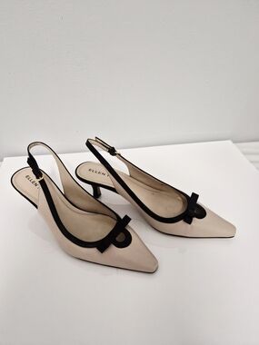 Ellen Tracy Pointed-Toe Slingback Pumps in Light Pink with Black Trim